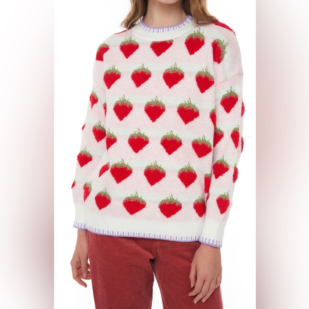 Strawberry Patterned Sweater - Red and White